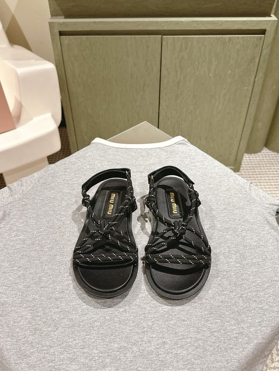 Miu Miu Stylish Woven Strap Open Toe Flat Sandals
