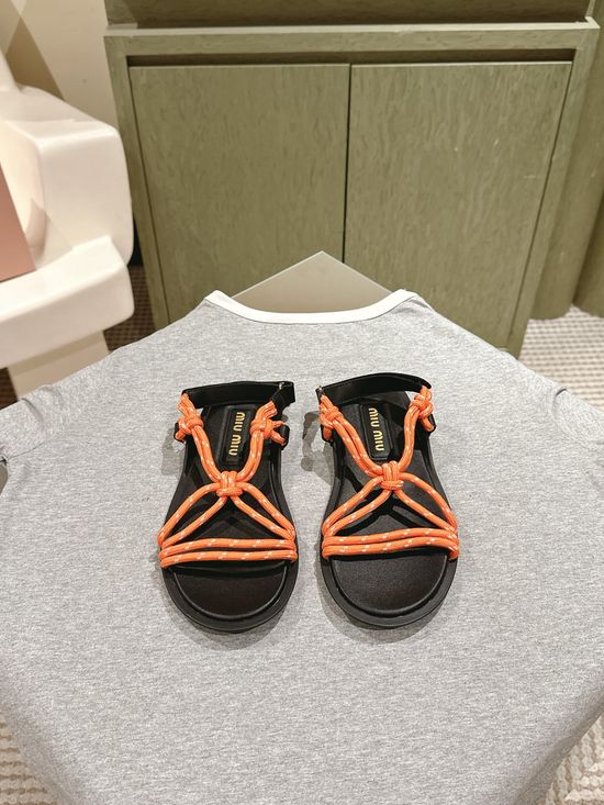 Miu Miu Stylish Woven Strap Open Toe Flat Sandals