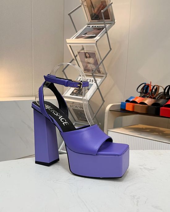 Versace Cowhide Super High Heel Shoes Sheepskin Lining Rubber Sole