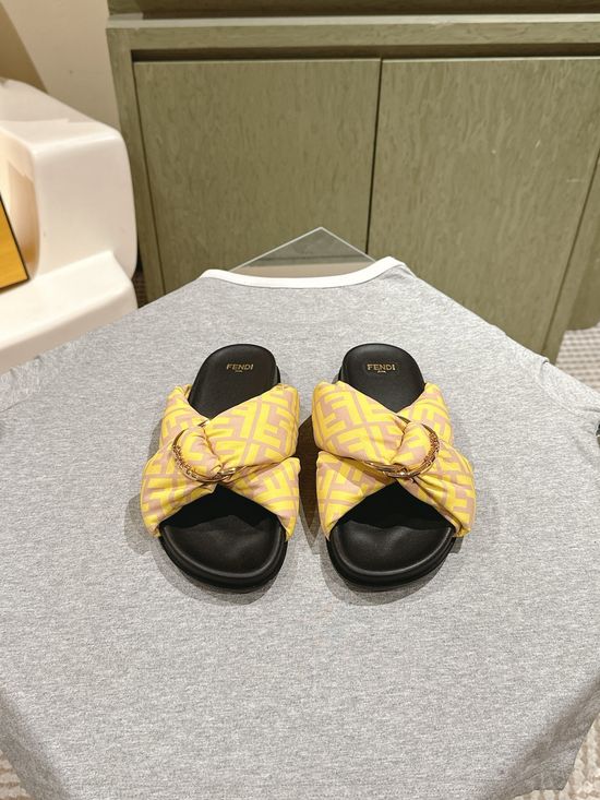 Fendi Premium Fabric Leather Casual Slip On Slides