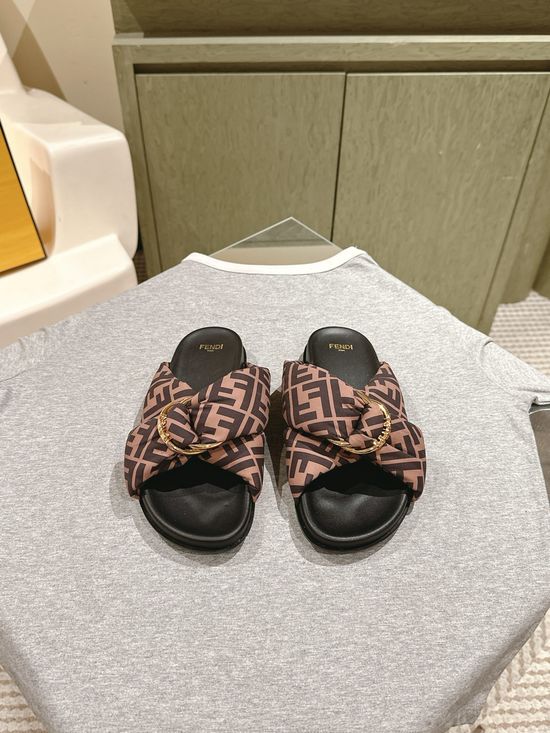 Fendi Premium Fabric Leather Casual Slip On Slides