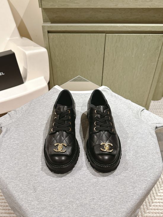 Chanel Patent Leather Chunky Heel Platform Loafer Shoes