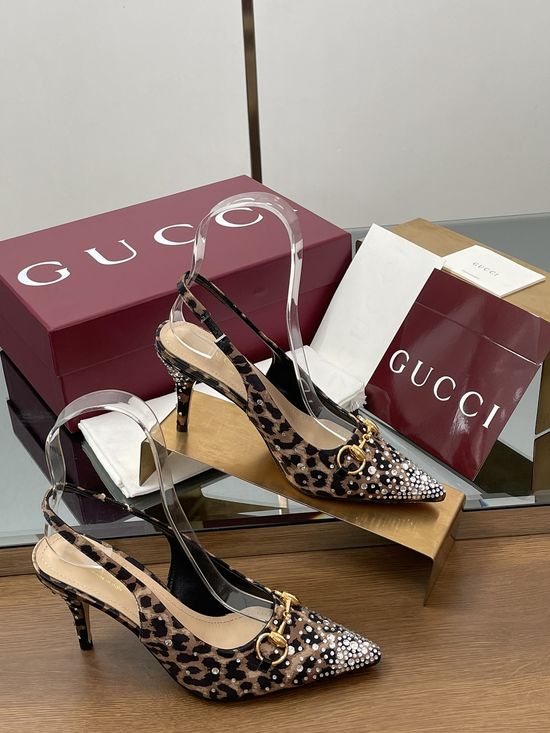 Gucci Pointed Toe Rhinestone High Heel Shoes Elegant Party Footwear