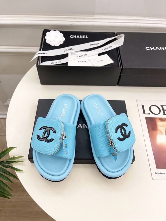Chanel Fabric Upper Casual Slip-on Slides Soft Comfort Lining