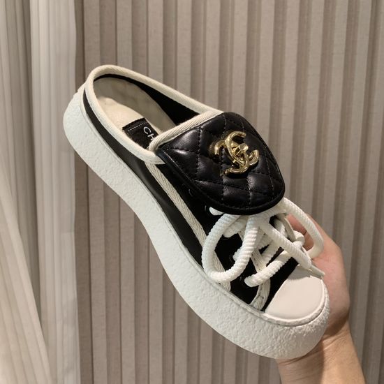 Chanel Casual Canvas Slip On Shoes With Buckle Detail
