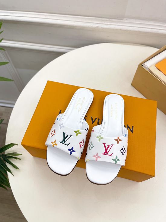 Louis Vuitton Embossed Pattern Soft Sheepskin Casual Slides
