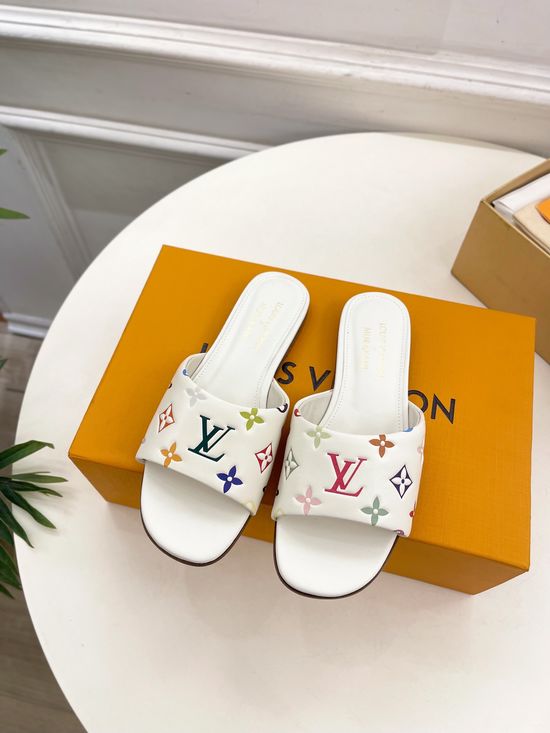 Louis Vuitton Embossed Pattern Soft Sheepskin Casual Slides
