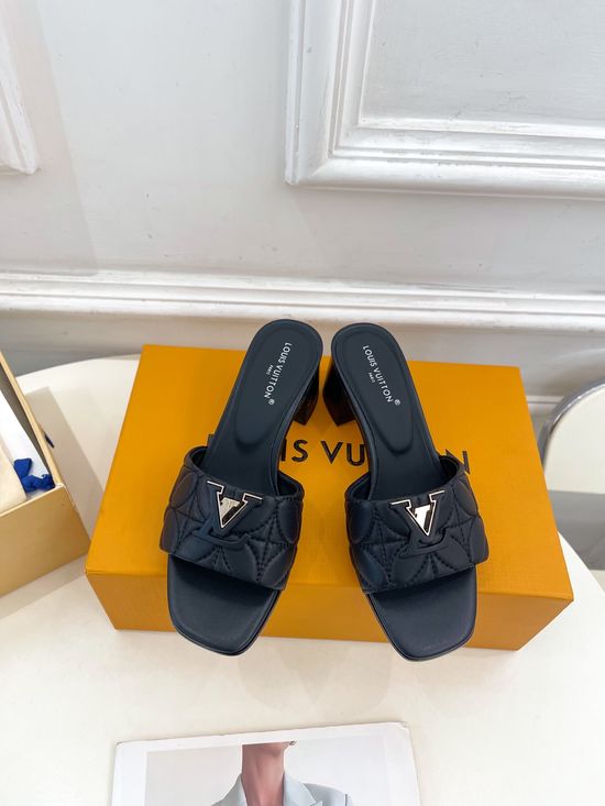 Louis Vuitton Embroidered Buckle Sheepskin Leather Flat Slides