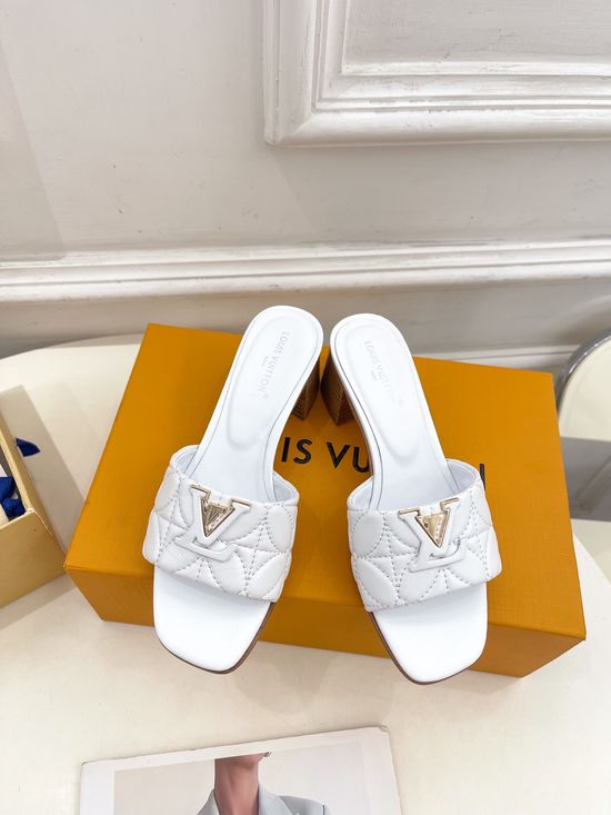 Louis Vuitton Embroidered Buckle Sheepskin Leather Flat Slides
