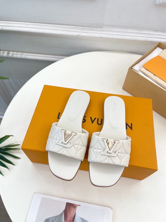 Louis Vuitton Embroidered Buckle Sheepskin Leather Flat Slides