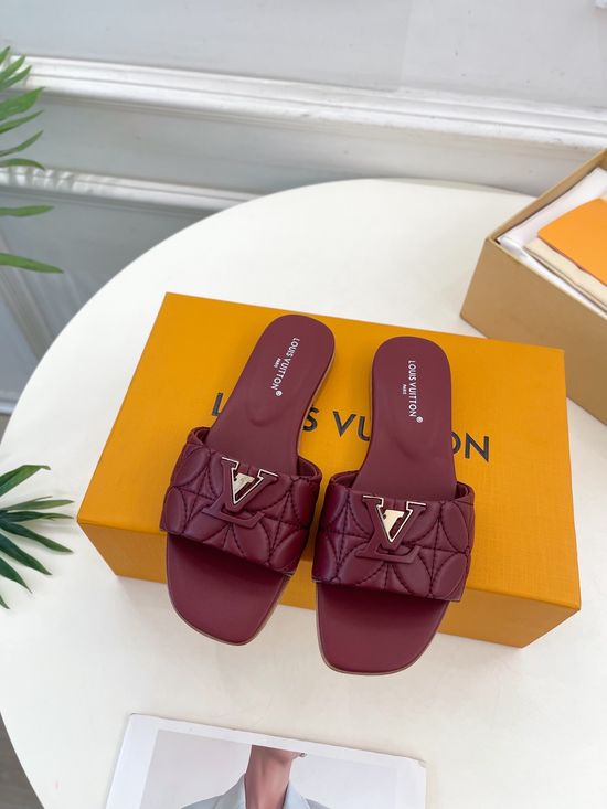 Louis Vuitton Embroidered Buckle Sheepskin Leather Flat Slides