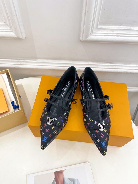 Louis Vuitton Pointed Toe Leather Ballet Flats Soft Sheepskin Lining
