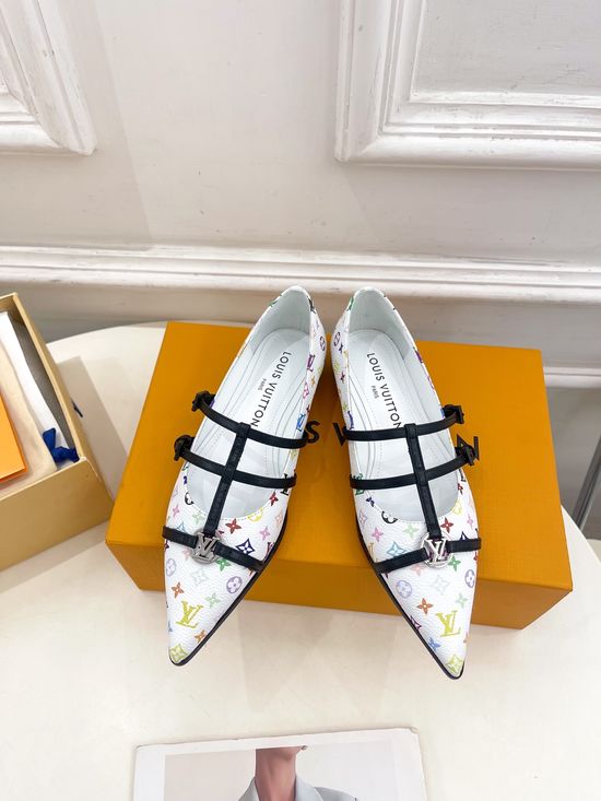 Louis Vuitton Pointed Toe Leather Ballet Flats Soft Sheepskin Lining
