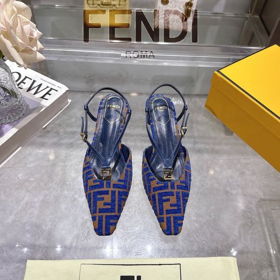 Fendi Square Toe Slingback Heels With Decorative Buckle