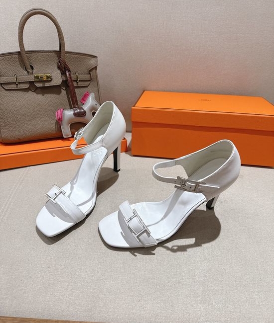 Hermes Elegant High Heel Sandals with Decorative Buckle Detail