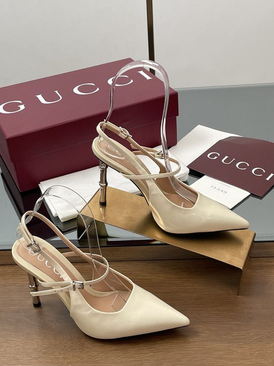 Gucci Patent Leather Pointed Toe Bamboo Heel Sandals