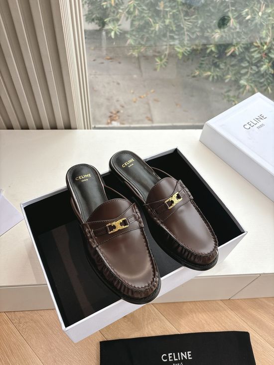 Celine Closed Toe Mule Slides Genuine Leather Upper Comfortable