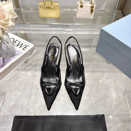 Prada Pointed Toe Mesh High Heel Sandals Leather Sole
