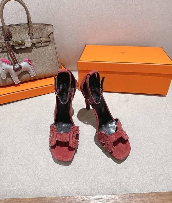 Hermes Square Toe Rhinestone High Heel Elegant Sandals