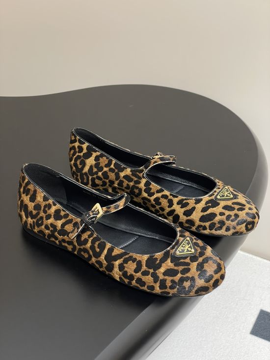 Prada Leopard Print Hair-on-Hide Mary Jane Ballet Flats