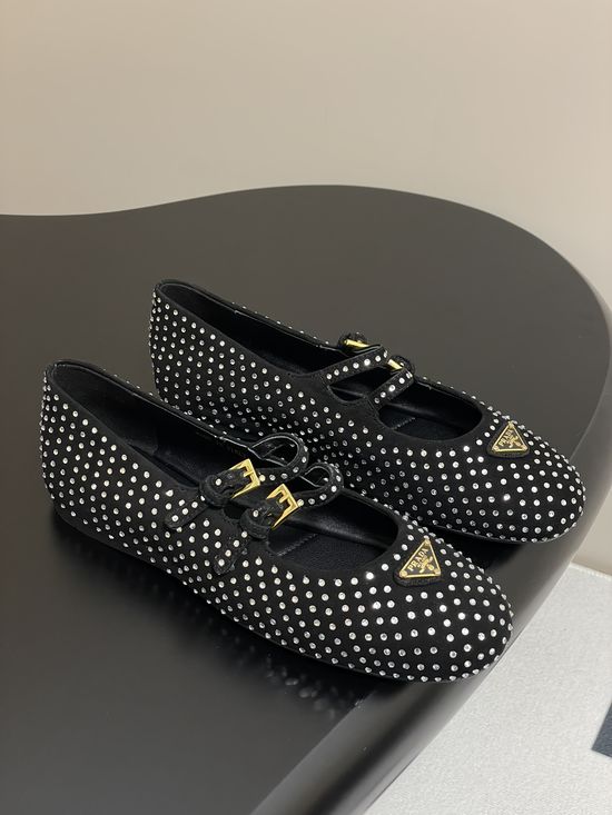Prada Rhinestone Decor Mary Jane Ballet Flats with Buckle
