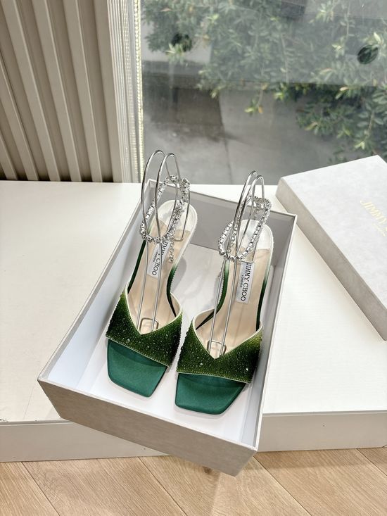 Jimmy Choo Handmade Pointed Toe Rhinestone Hollow Heels with Flower Decor