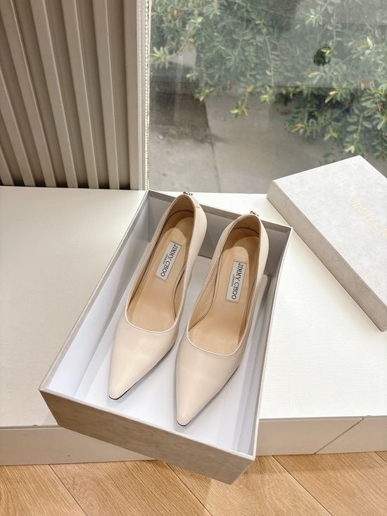 Jimmy Choo Sheepskin Pointed Toe Heels with Adjustable Flower Design