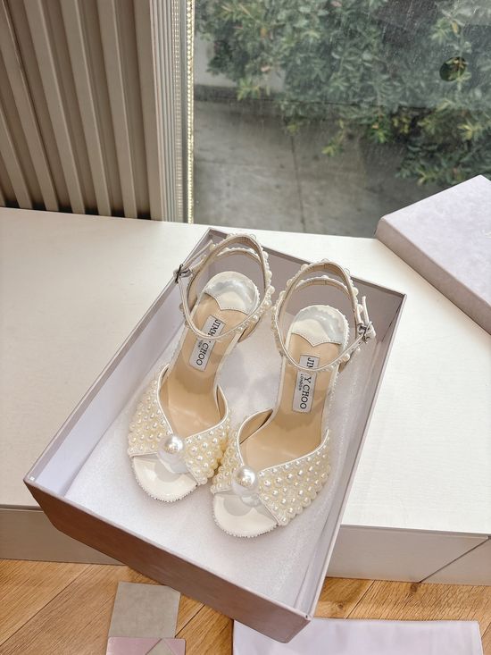 Jimmy Choo Handmade Platform Pearl Heels with Customizable Flower Details
