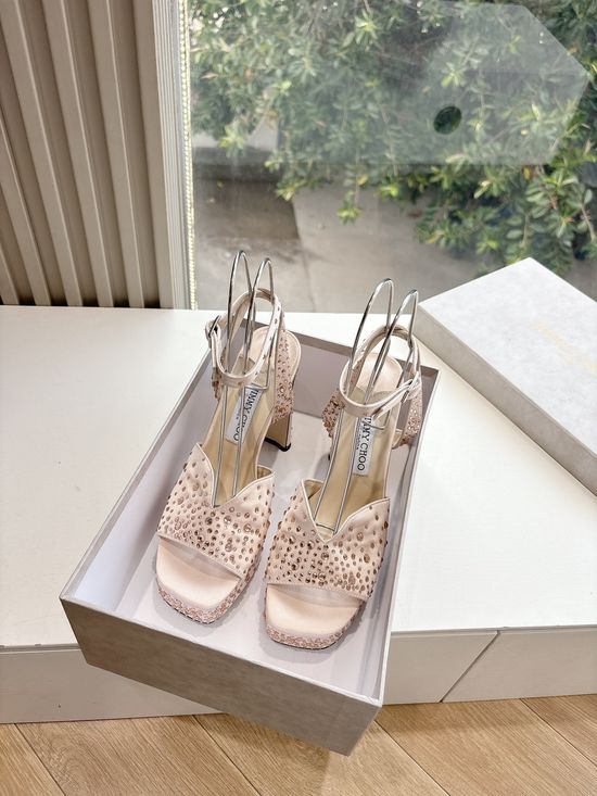 Jimmy Choo Elegant Silk Platform Heels with Adjustable Floral Detail