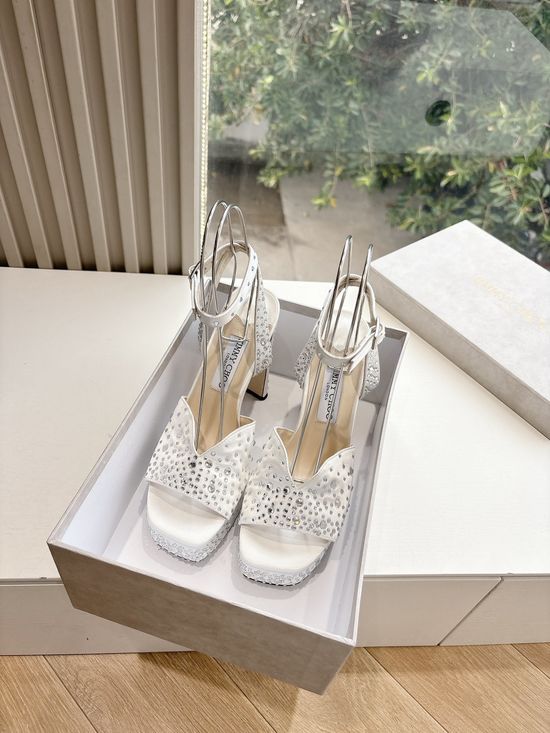 Jimmy Choo Elegant Silk Platform Heels with Adjustable Floral Detail