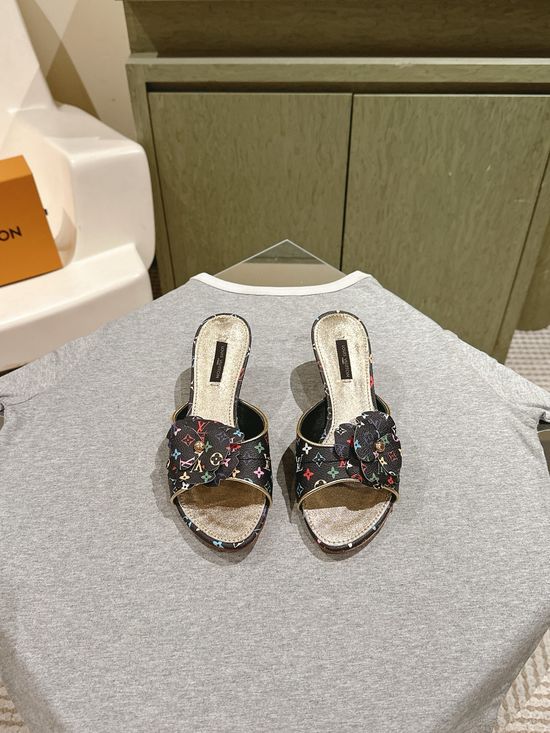 Louis Vuitton Classic Denim Low Heel Slides Comfortable Casual Footwear