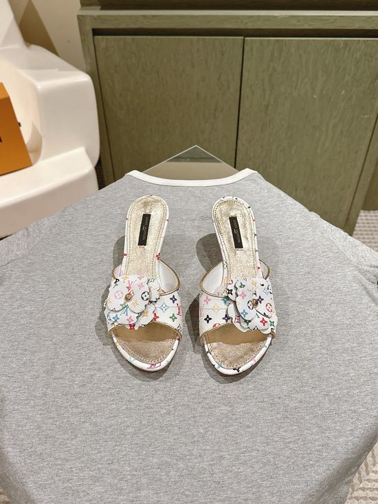Louis Vuitton Classic Denim Low Heel Slides Comfortable Casual Footwear