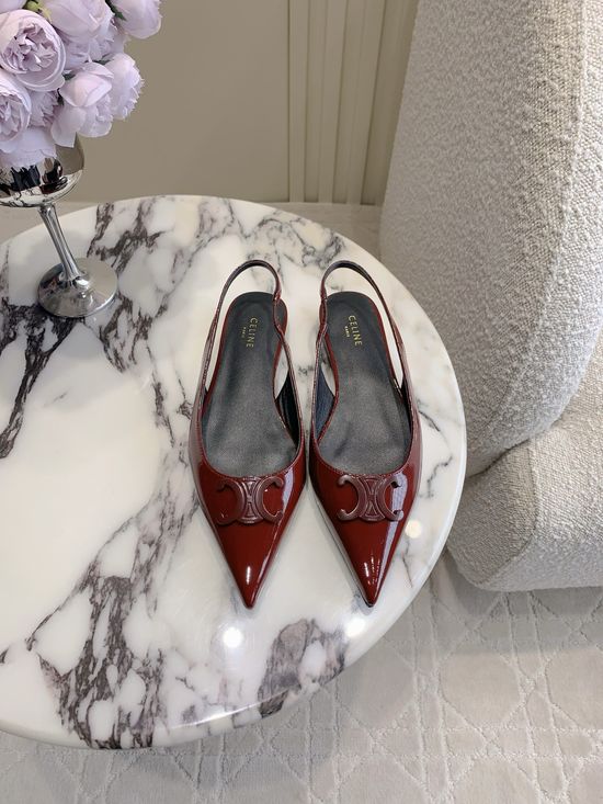 Celine Pointed Toe Leather Upper Buckle Decor Flat Shoes