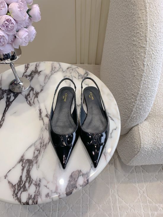 Celine Pointed Toe Leather Upper Buckle Decor Flat Shoes