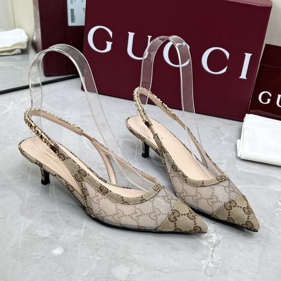 Gucci Fabric Mesh Chain Mid Heel Sandals Elegant Shoes