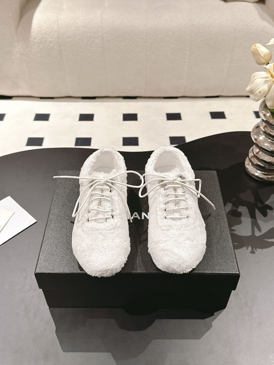 Chanel Fuzzy Lace-up Loafer Shoes Soft Lined Non-slip Casual Footwear