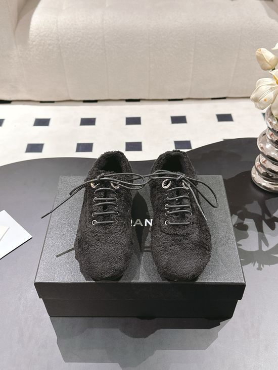 Chanel Fuzzy Lace-up Loafer Shoes Soft Lined Non-slip Casual Footwear