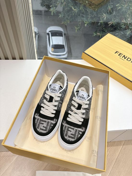 Fendi Stitched Leather Upper Non Slip Casual Athletic Shoes