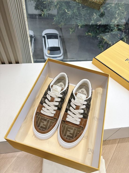 Fendi Stitched Leather Upper Non Slip Casual Athletic Shoes