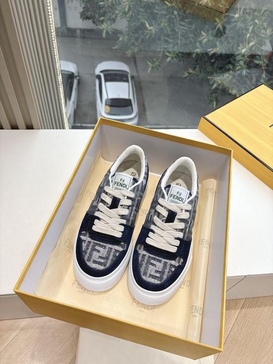 Fendi Stitched Leather Upper Non Slip Casual Athletic Shoes
