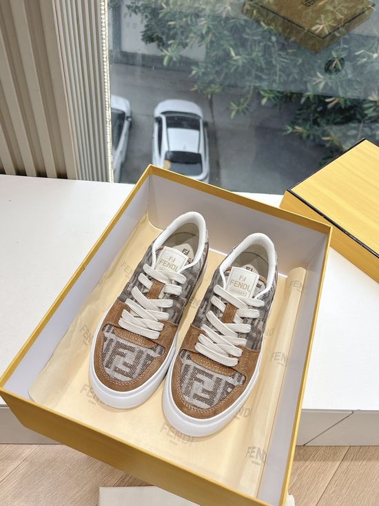 Fendi Stitched Leather Upper Non Slip Casual Athletic Shoes