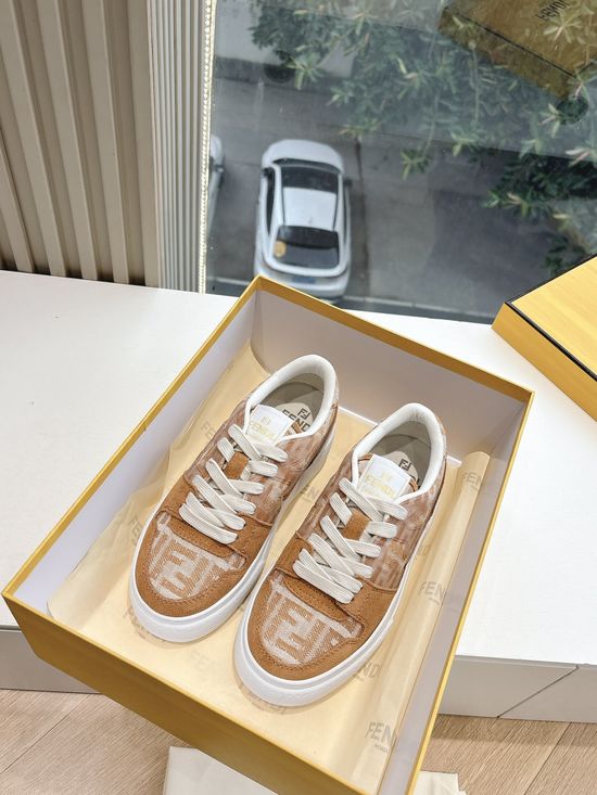 Fendi Stitched Leather Upper Non Slip Casual Athletic Shoes