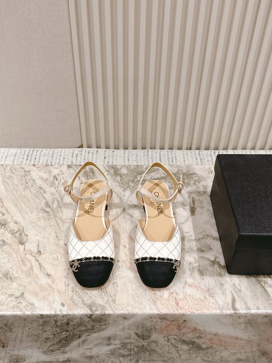 Chanel Classic Pearl Buckle Low Heel Leather Sandals