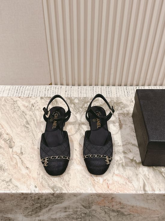 Chanel Classic Pearl Buckle Low Heel Leather Sandals