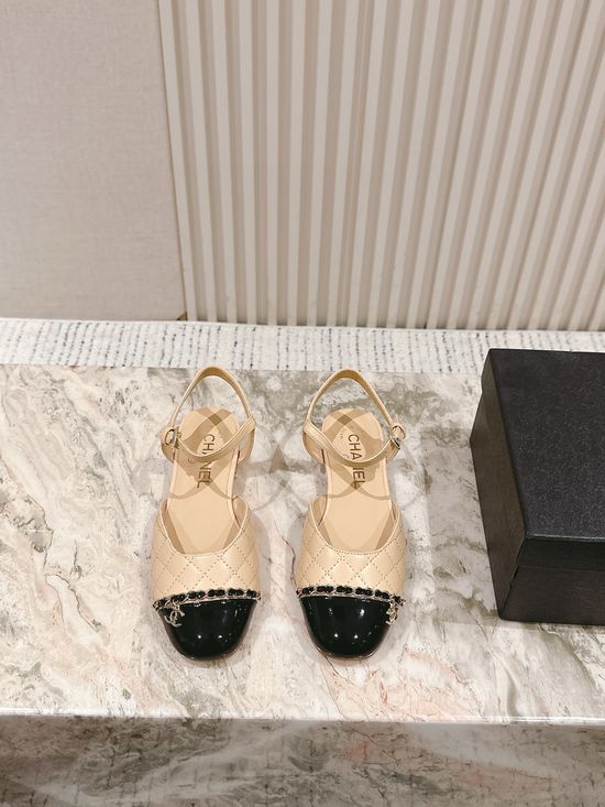 Chanel Classic Pearl Buckle Low Heel Leather Sandals