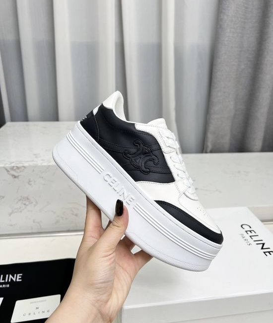 Celine Casual Leather Sneakers With Non-slip Rubber Sole