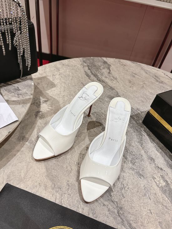 Christian Louboutine Pointed Toe High Heel Slides with Red Sole