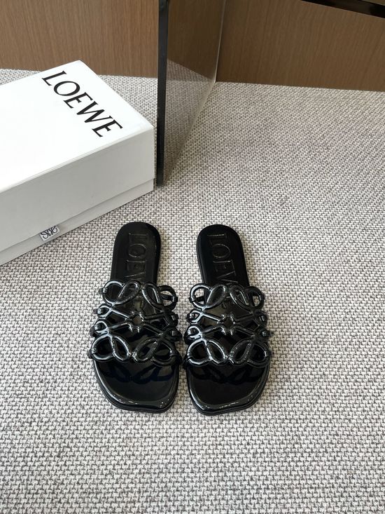 Loewe Printed Calfskin Slippers Sheepskin Insole Leather Sole