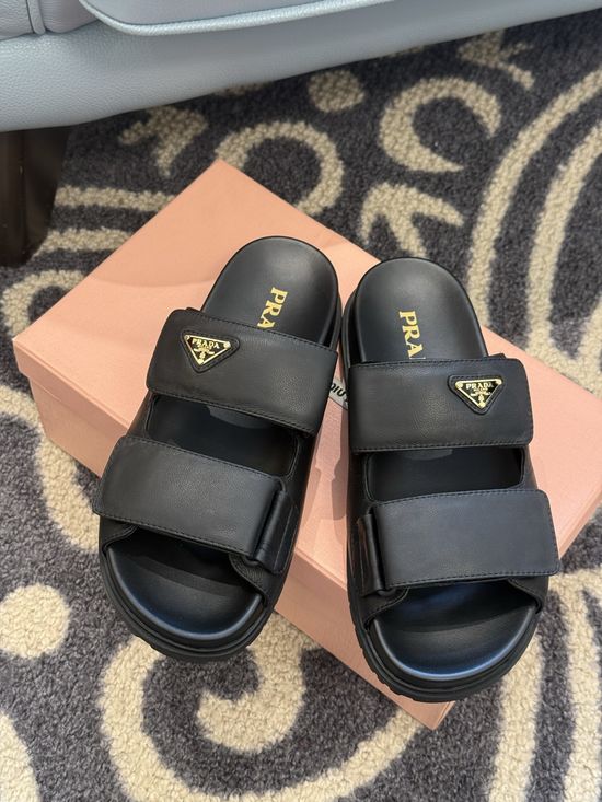 Prada Super Soft Lambskin Slippers with Classic Logo Accent
