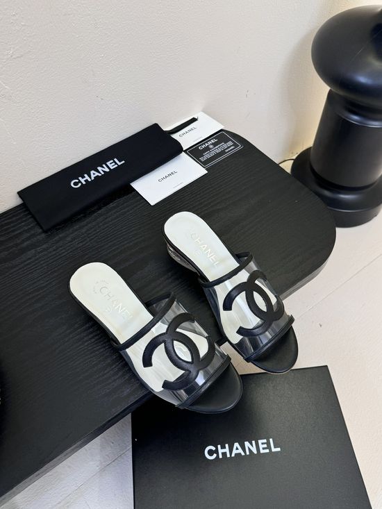 Chanel Transparent Upper Casual Slides Genuine Leather Insole